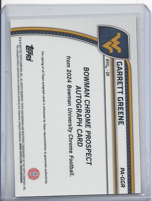 GARRETT GREENE 20224 BOWMAN CHROME UNIVERSITY 1ST WEST VIRGINIA AUTO