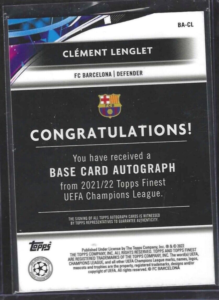 CLEMENT LENGLET 2021-22 TOPPS FINEST SILVER REFRACTOR AUTO #BA-CL