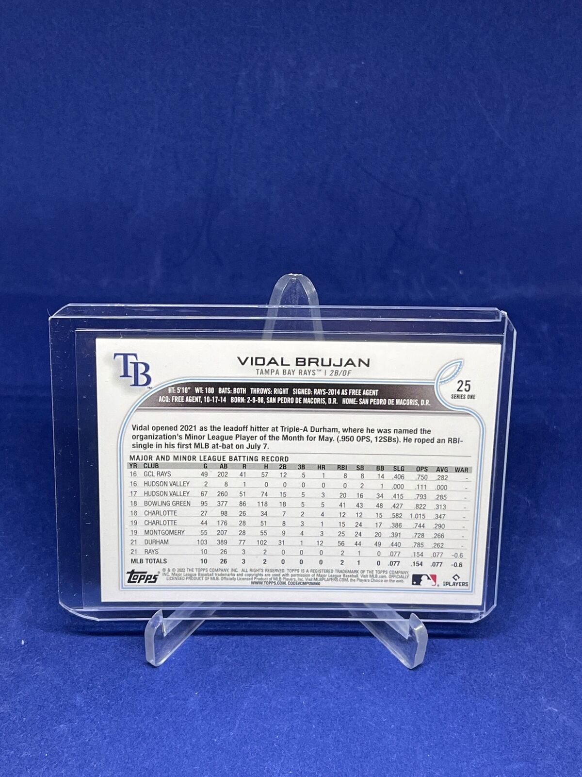 VIDAL BRUJAN 2022 TOPPS SERIES ONE ROOKIE RC SSP SHORT PRINT VARIATION #25