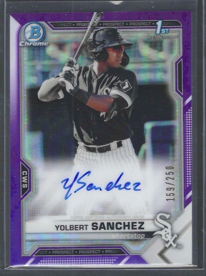 YOLBERT SANCHEZ 2021 BOWMAN CHROME PURPLE REFRACTOR 1ST PROSPECT AUTO #D 159/250