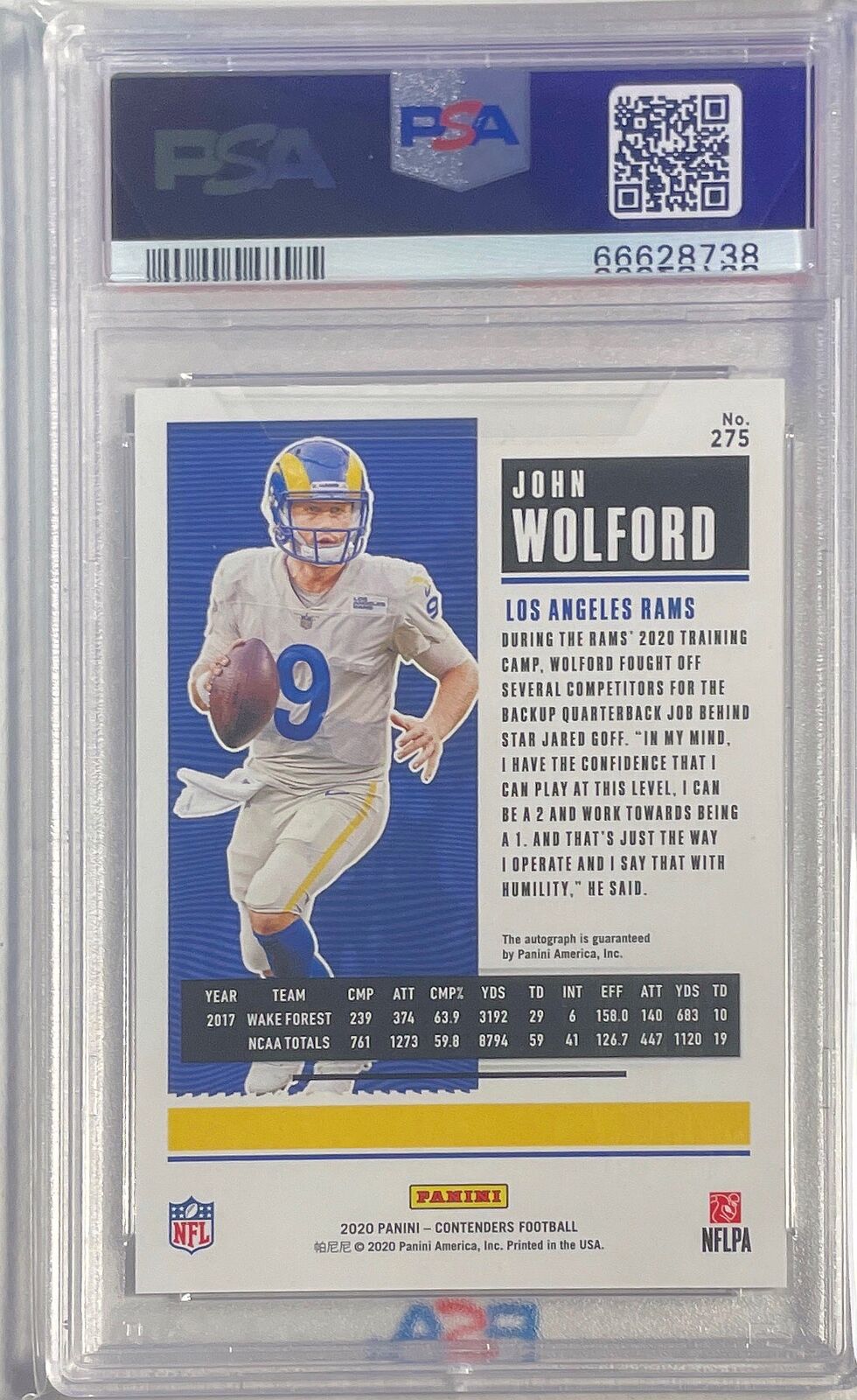 JOHN WOLFORD 2020 CONTENDERS ROOKIE TICKET AUTO RC #275 PSA 9 MINT POP 12