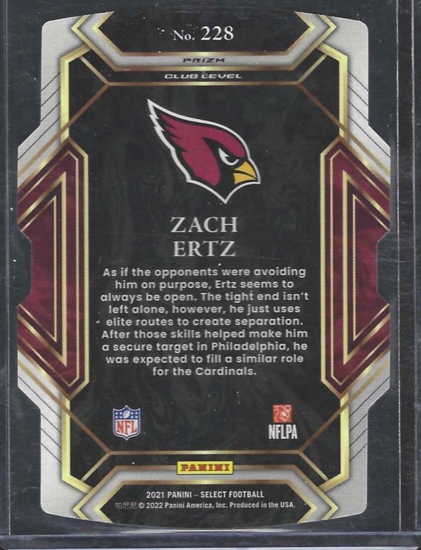 ZACH ERTZ 2021 PANINI SELECT CLUB LEVEL ZEBRA PRIZM DIE CUT SSP #228