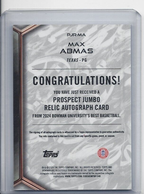 MAX ABMAS 2023 BOWMANS BEST UNIVERSITY JERSEY AUTO SILHOUETTE REFRACTOR