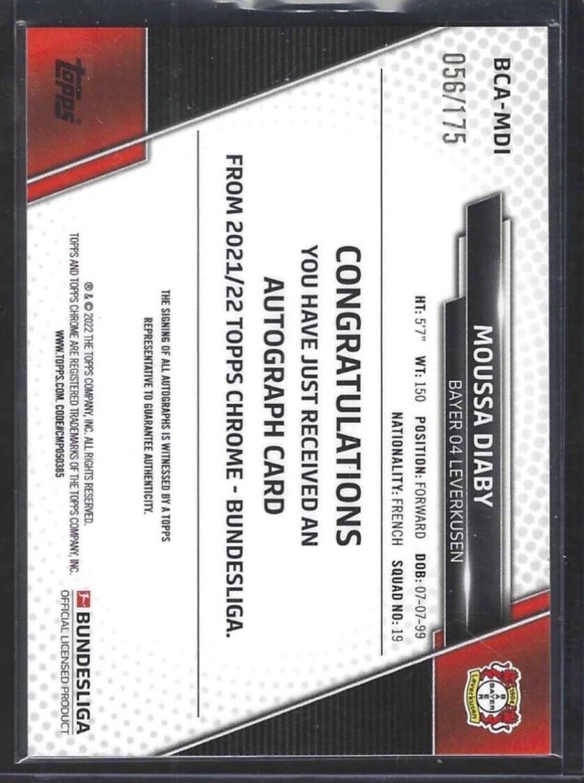 MOUSSA DIABY 2021-22 TOPPS CHROME PRISM REFRACTOR AUTO #D 056/175