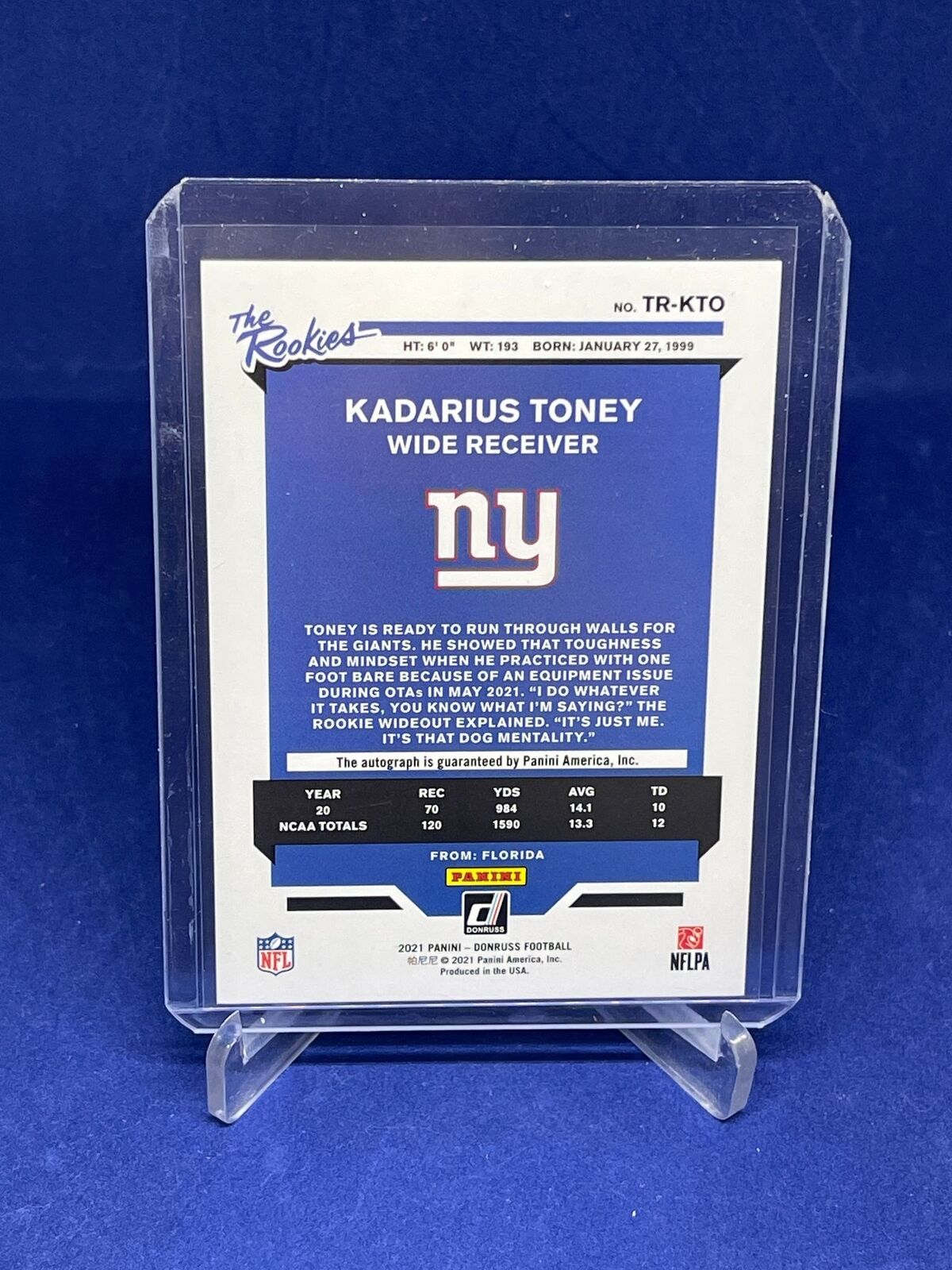 KADARIUS TONEY 2021 PANINI DONRUSS THE ROOKIES AUTO RC #D 207/299