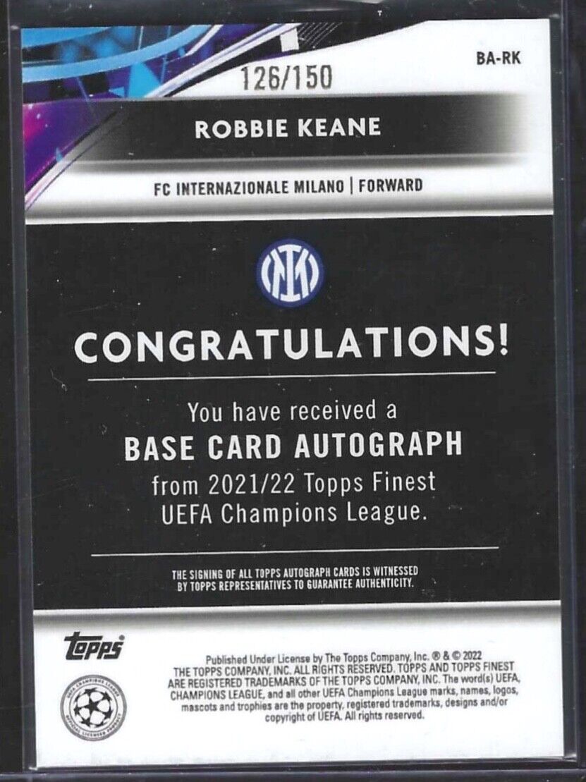 ROBBIE KEANE 2021-22 TOPPS FINEST BLUE REFRACTOR AUTO #D 126/150