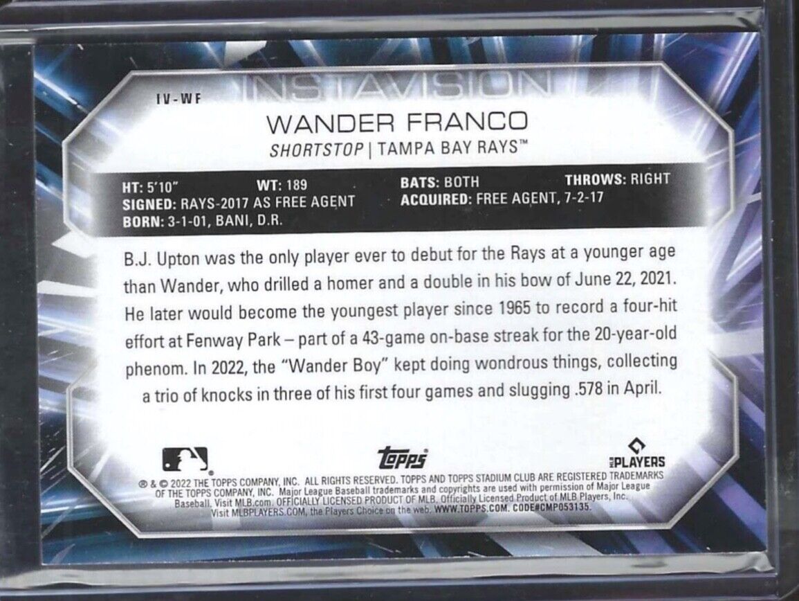 WANDER FRANCO 2022 TOPPS STADIUM CLUB INSTAVISION ROOKIE RC #IV-WF