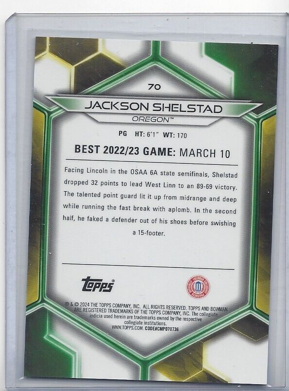 JACKSON SHELSTAD 2023 BOWMANS BEST ORANGE OREGON REFRACTOR #D 4/25
