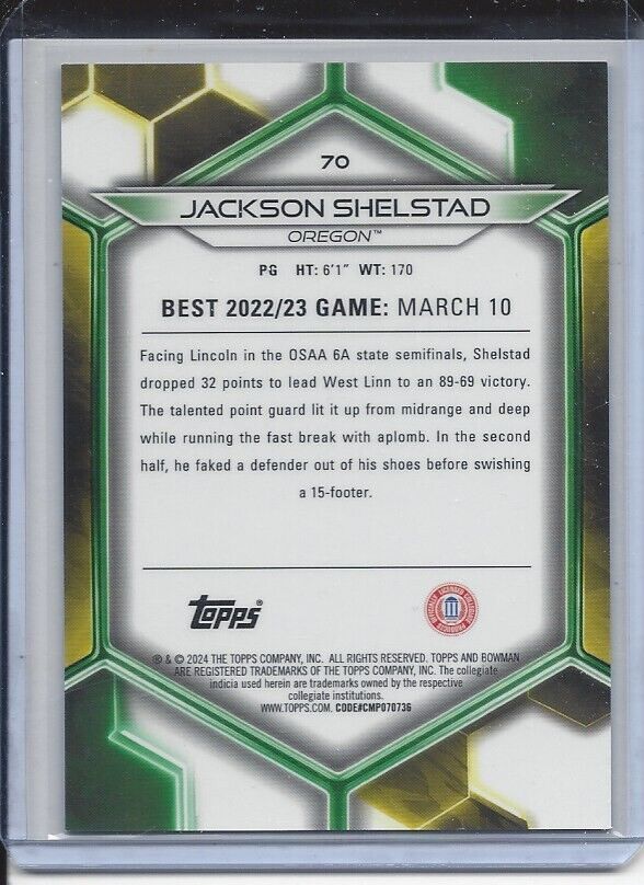 JACKSON SHELSTAD 2023 BOWMANS BEST GOLD OREGON REFRACTOR #D 4/50