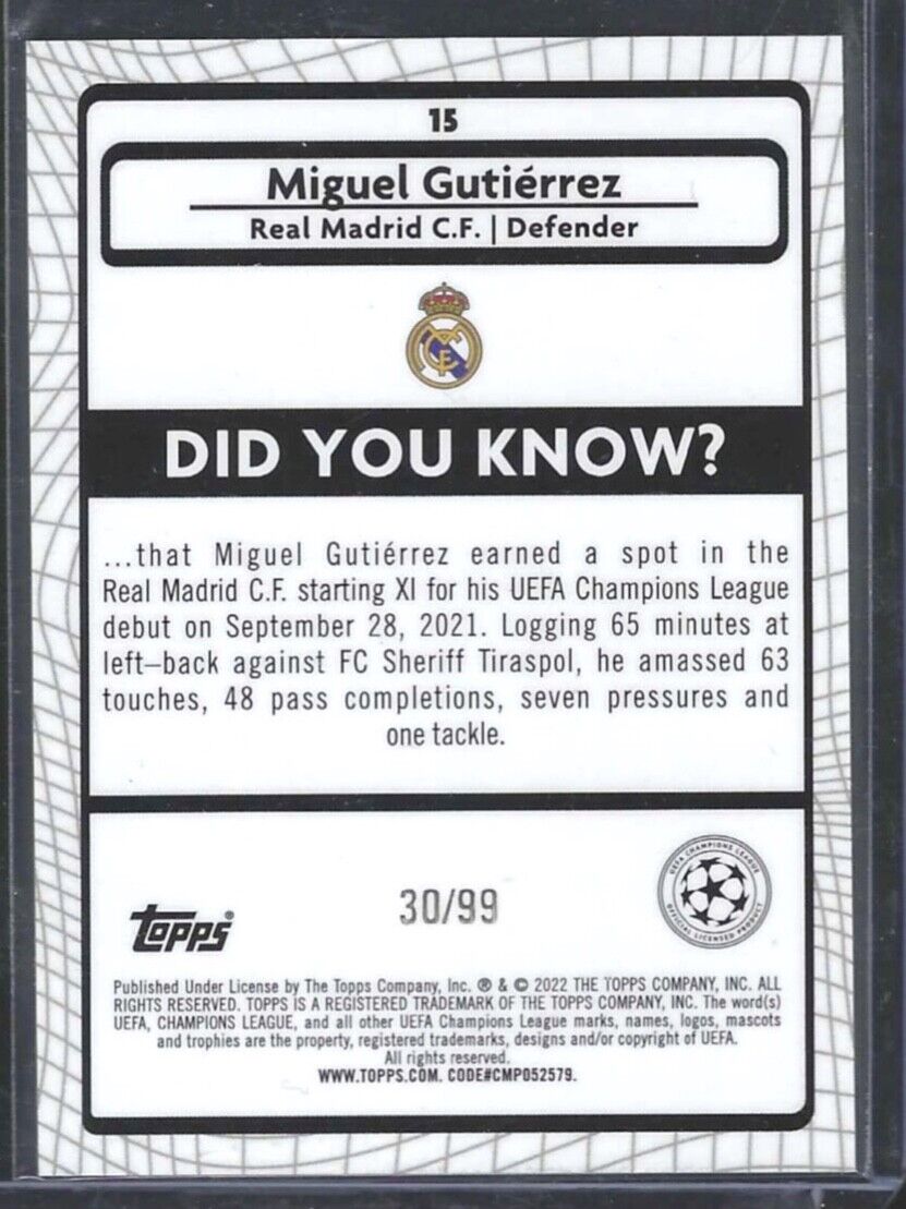 MIGUEL GUTIERREZ 2021-22 TOPPS MERLIN GREEN MOJO REFRACTOR ROOKIE RC #D 30/99