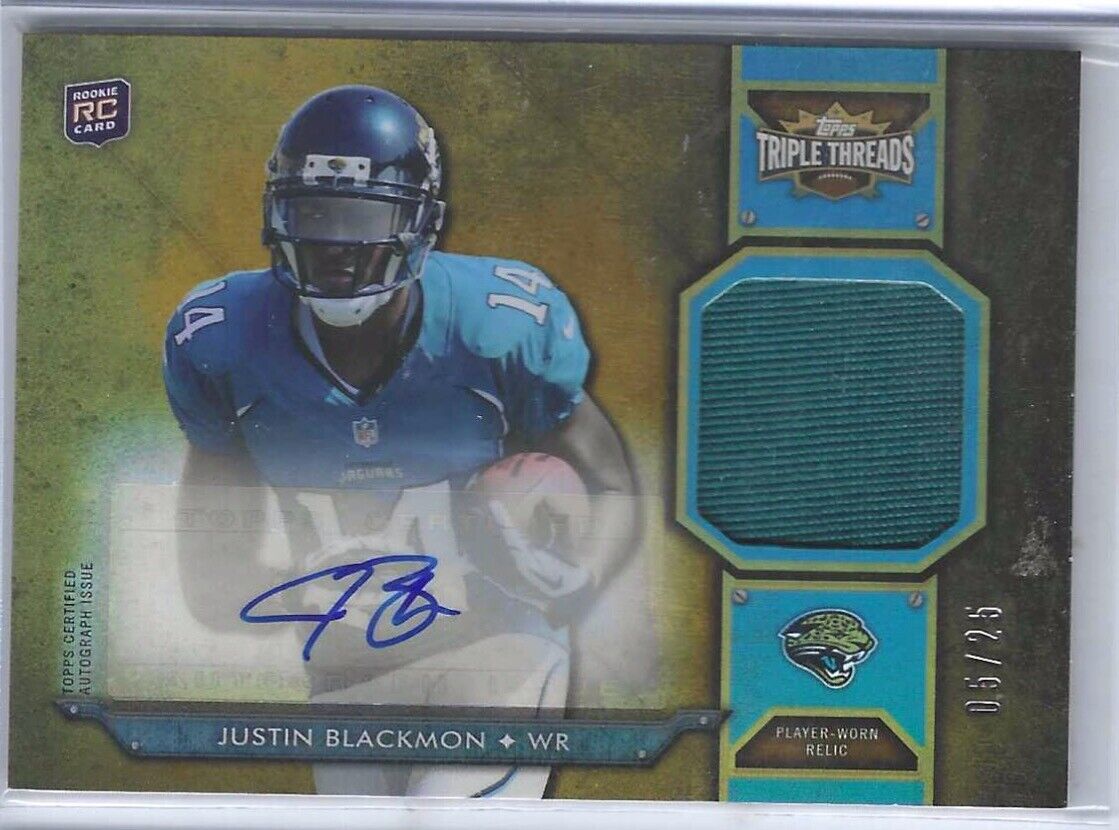 JUSTIN BLACKMON 2012 TOPPS TRIPLE THREADS GOLD JERSEY AUTO RC #D 5/25