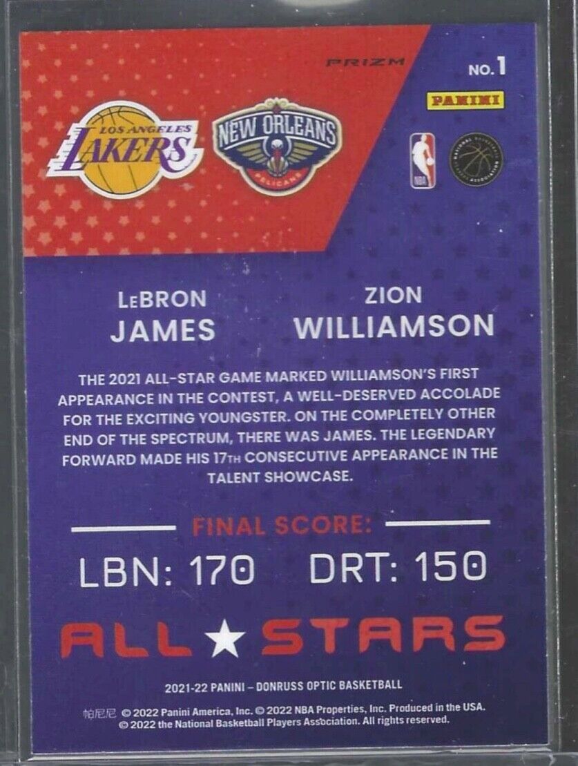 LEBRON JAMES ZION WILLIAMSON 2021-22 PANINI OPTIC SILVER HOLO PRIZM ALL STARS #1
