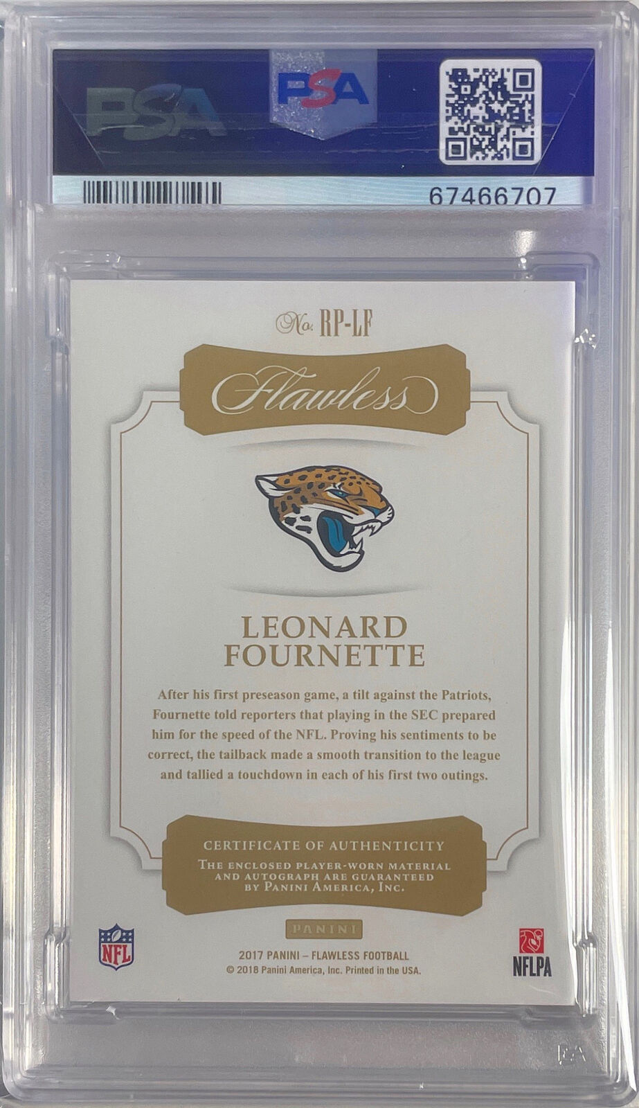 1/1 LEONARD FOURNETTE 2017 FLAWLESS RUBY PATCH AUTO RC #D 7/15 PSA 9 POP 1 JSY#7