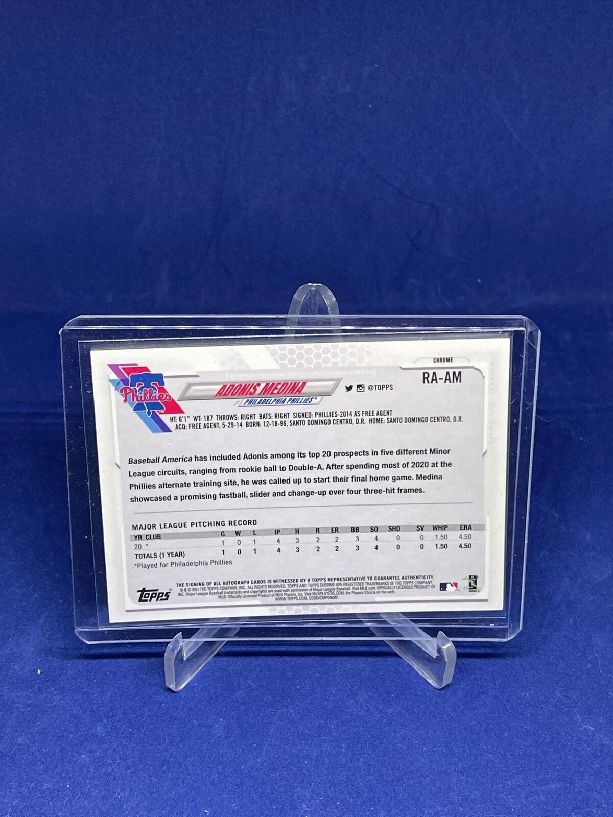 ADONIS MEDINA 2021 TOPPS CHROME ON CARD AUTO ROOKIE RC