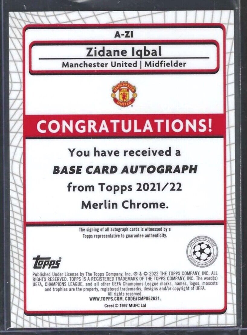 ZIDANE IQBAL 2021-22 TOPPS MERLIN UEFA SILVER REFRACTOR ROOKIE AUTO RC #A-ZI