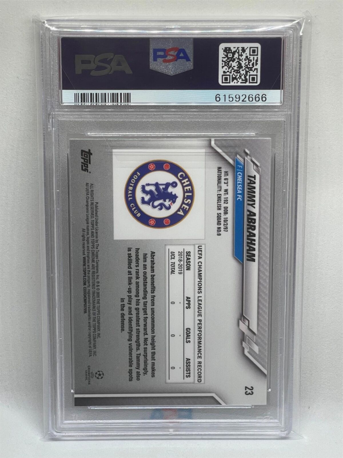 TAMMY ABRAHAM 2019-20 TOPPS CHROME UCL #23 ROOKIE RC PSA 10 GEM MINT