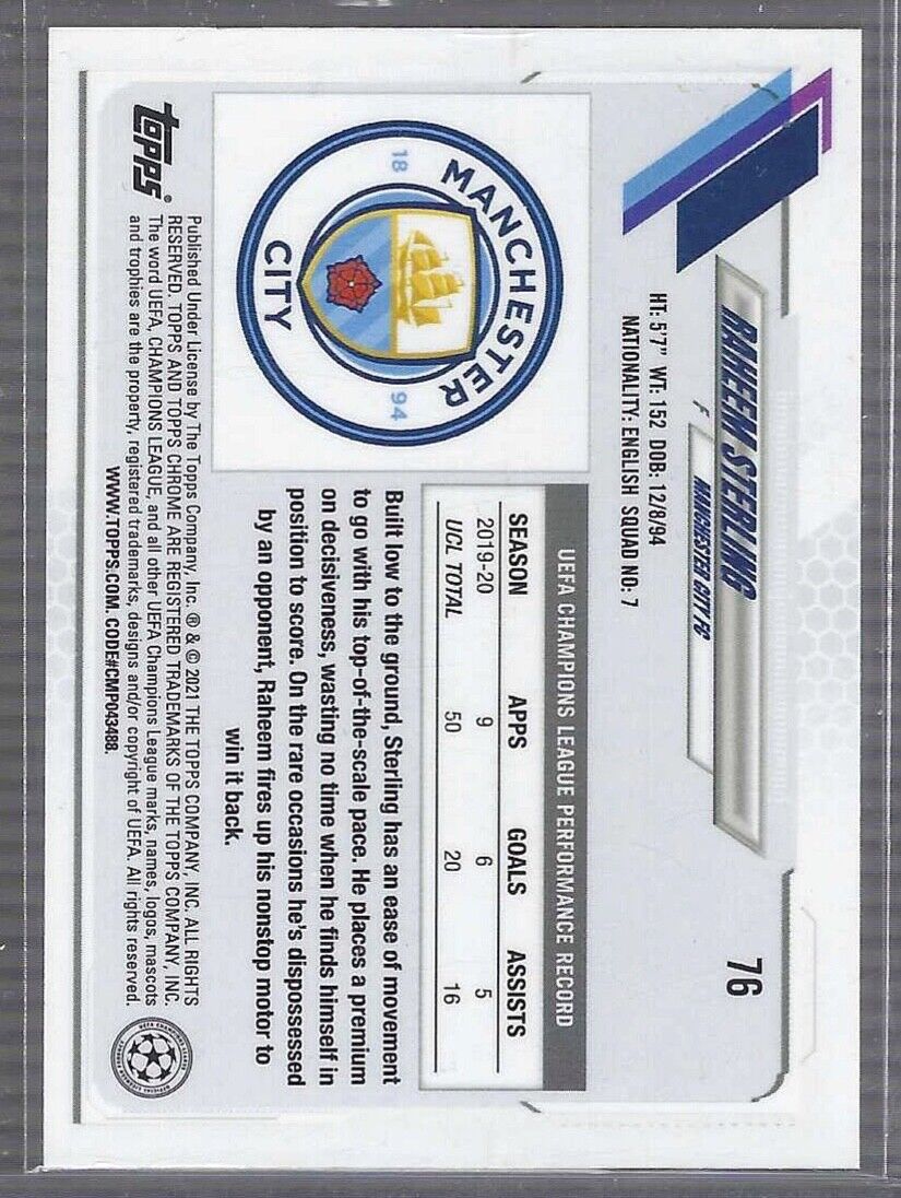 RAHEEM STERLING 2020-21 TOPPS CHROME UEFA RED CARBON SSP REFRACTOR #76