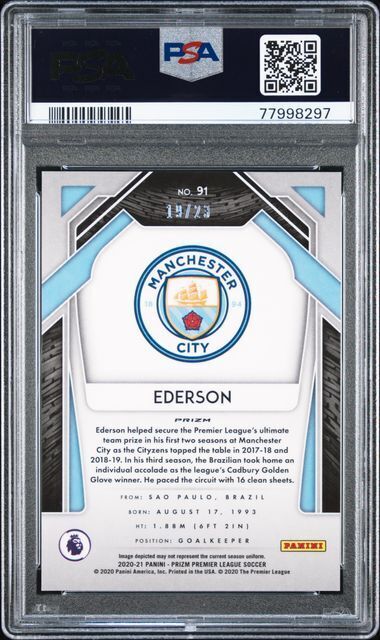 EDERSON 2020-21 PANINI PRIZM PREMIER LEAGUE CRACKED ICE #D 19/23 PSA 10 POP 1/1