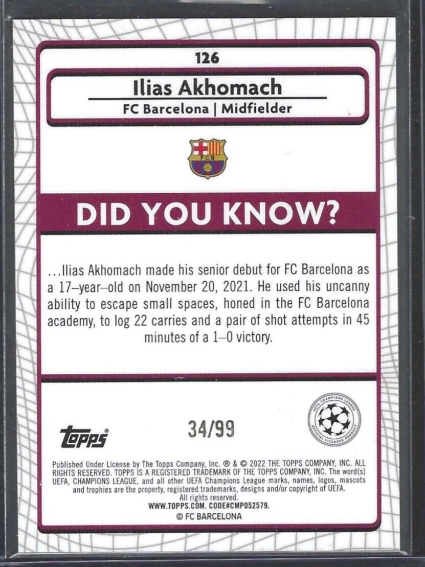 ILIAS AKHOMACH 2021-22 TOPPS MERLIN GREEN MOJO REFRACTOR ROOKIE RC #D 34/99