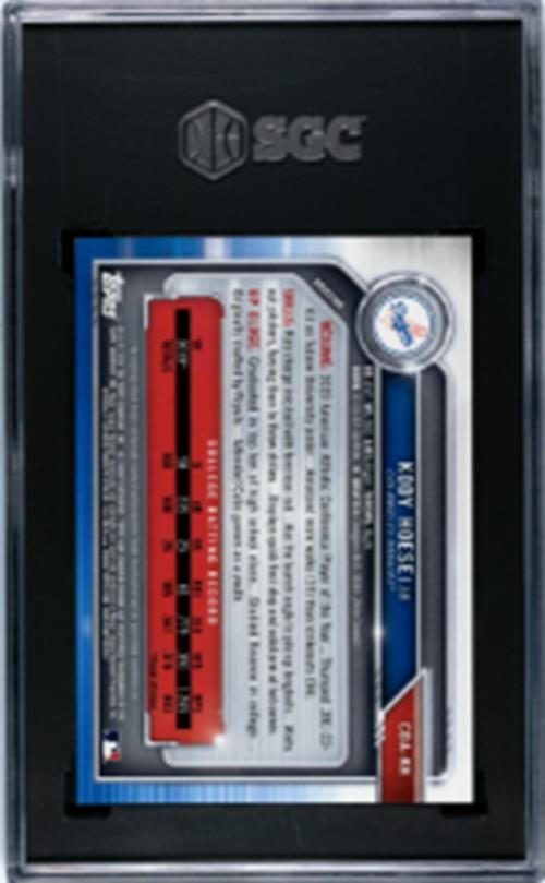 KODY HOESE 2019 BOWMAN CHROME DRAFT 1ST PURPLE REFRACTOR AUTO /250 SGC 9.5 POP 1