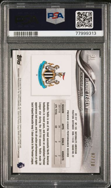 DEANDRE YEDLIN 2018-19 TOPPS CHROME EPL RED WAVE REFRACTOR #D 2/10 PSA 10 GEM