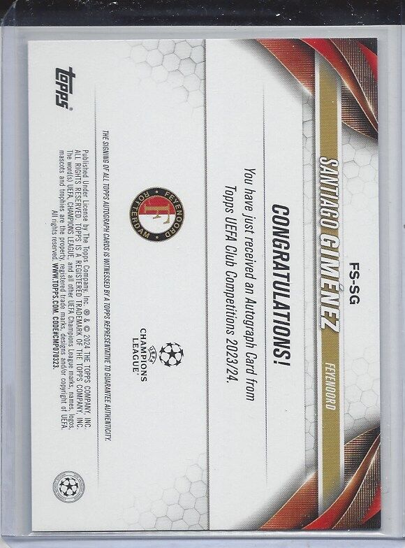 SANTIAGO GIMENEZ 2023-24 TOPPS CLUB COMPETITIONS FUTURE STARS SILVER FOIL AUTO