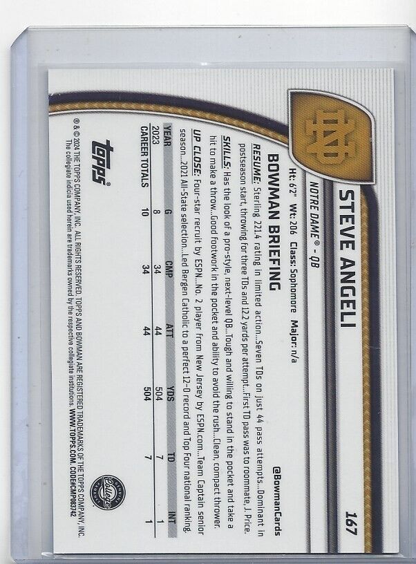 STEVE ANGELI 2024 BOWMAN CHROME UNIVERSITY PURPLE MINI DIAMOND REFRACTOR #D /375