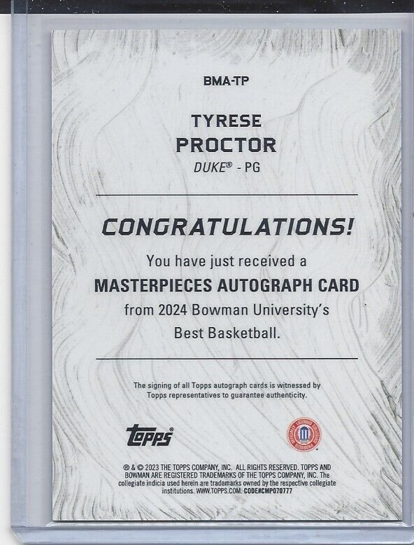 TYRESE PROCTOR 2023 BOWMAN BEST U MASTERPIECES GOLD GEOMETRIC REFRACTOR AUTO /50