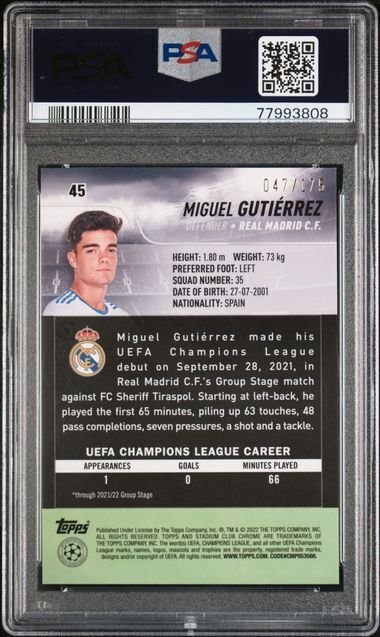 MIGUEL GUTIERREZ 2021 STADIUM CLUB CHROME NIGHT VISION REFRACTOR RC /175 PSA 10