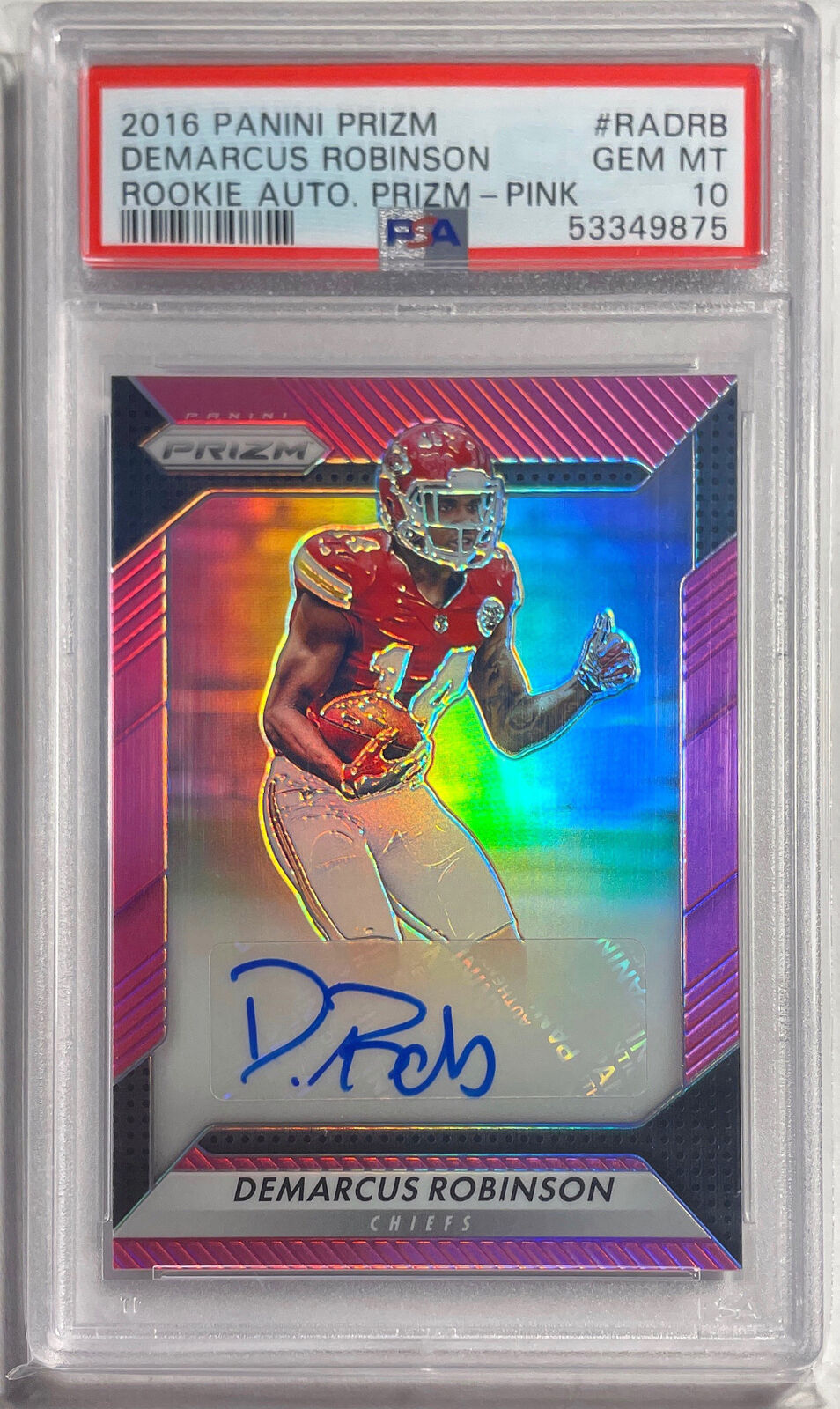 DEMARCUS ROBINSON 2016 PRIZM PINK PRIZM AUTO RC #RADRB PSA 10 GEM MINT POP 1/1