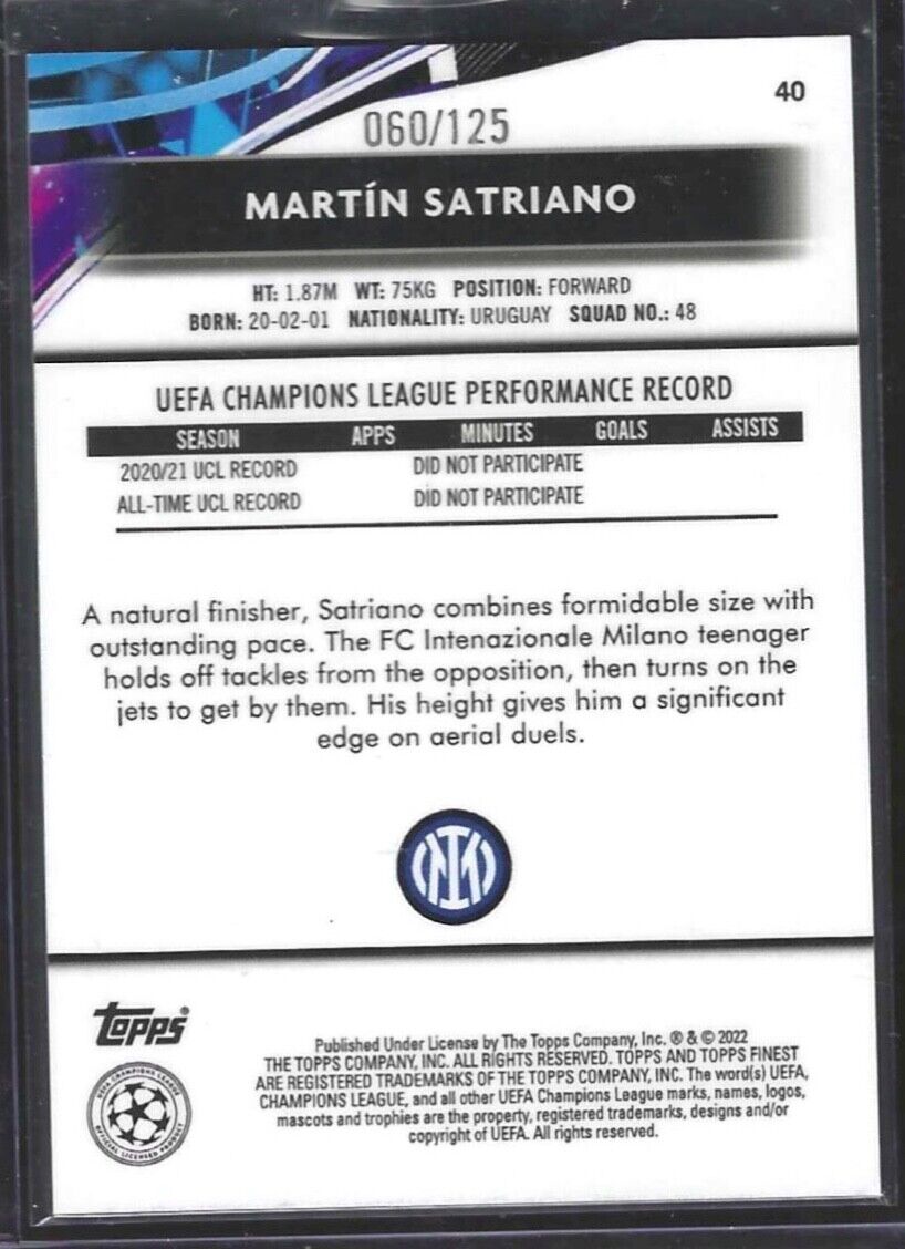 MARTIN SATRIANO 2021-22 TOPPS FINEST PINK HYPER REFRACTOR ROOKIE RC #D 060/125