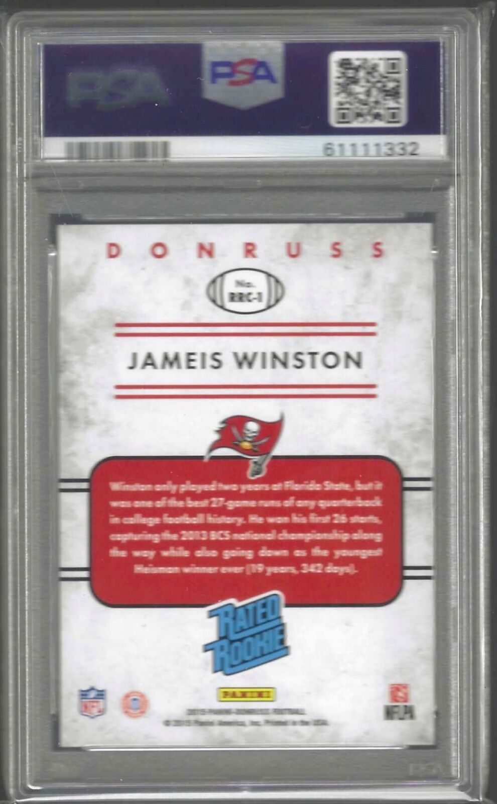 JAMEIS WINSTON 2015 DONRUSS SILVER FOIL COLLEGE REDEMPTION SP RC #1 PSA 9 POP 11