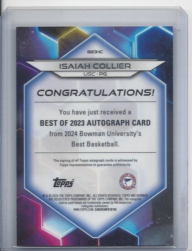 ISAIAH COLLIER 2023 BOWMAN'S BEST UNIVERSITY GOLD GEOMETRIC REFRACTOR AUTO /50