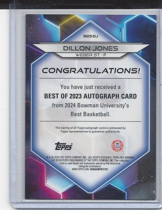 DILLON JONES 2023 BOWMAN'S BEST UNIVERSITY GOLD REFRACTOR AUTO #D 33/50