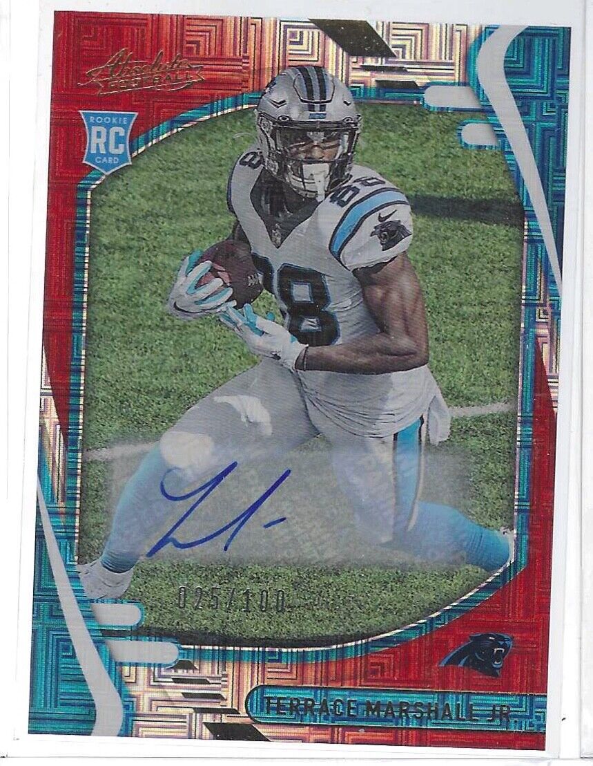 TERRACE MARSHALL JR 2021 PANINI ABSOLUTE RED MOJO FOIL ROOKIE AUTO RC #D 025/100