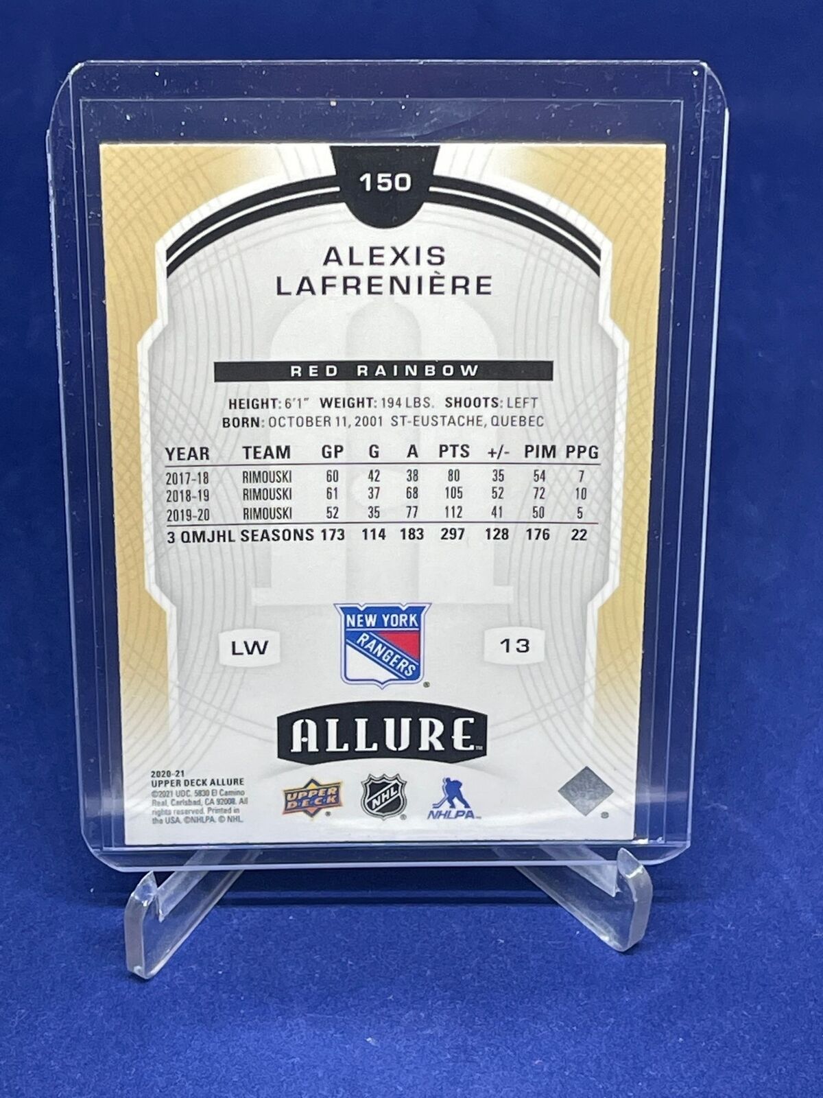 ALEXIS LAFRENIERE 2020-21 UPPER DECK ALLURE RED RAINBOW ROOKIE RC #150