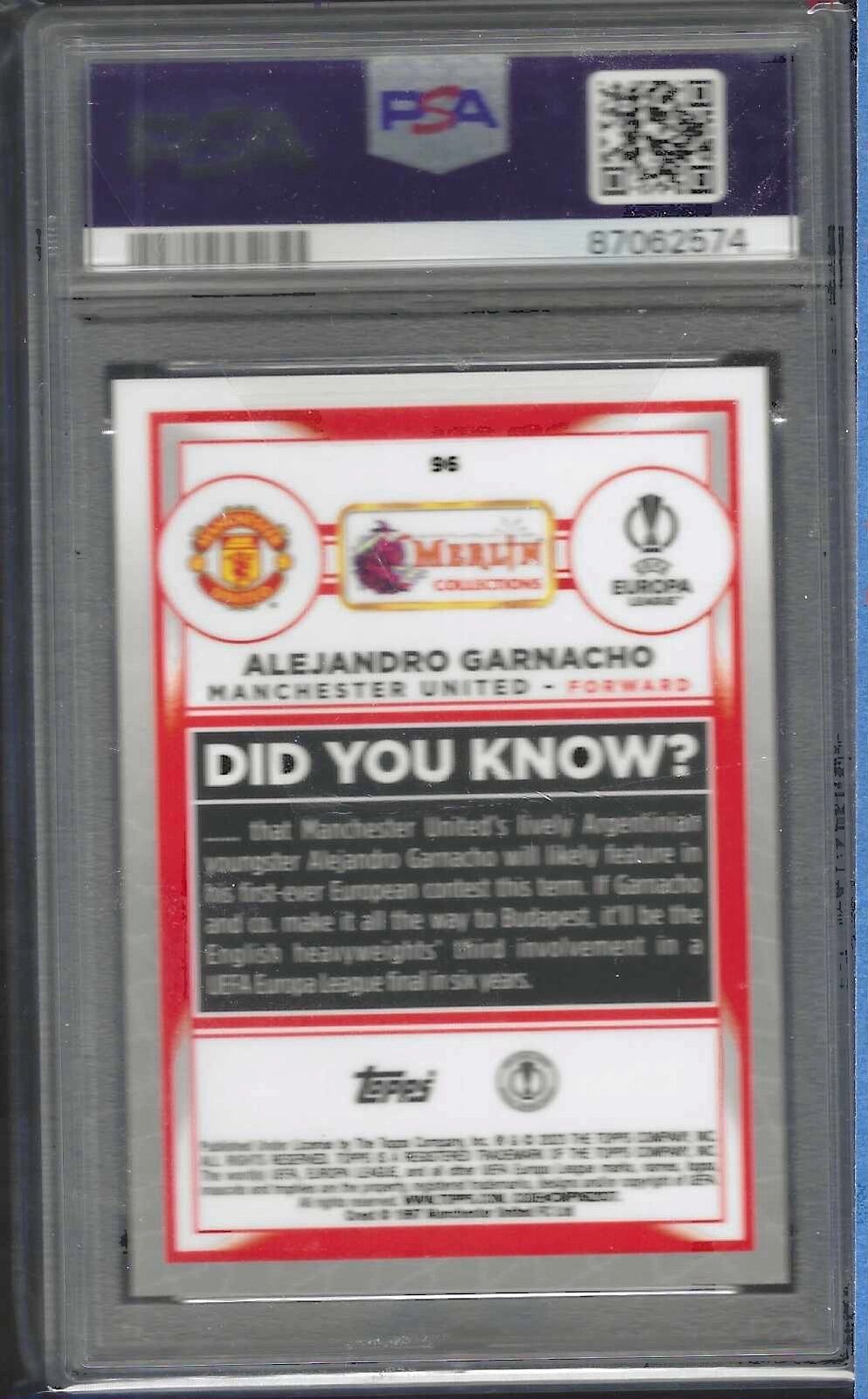 ALEJANDRO GARNACHO 2022-23 MERLIN CHROME GREEN MOJO REFRACTOR RC /99 PSA 10 GEM