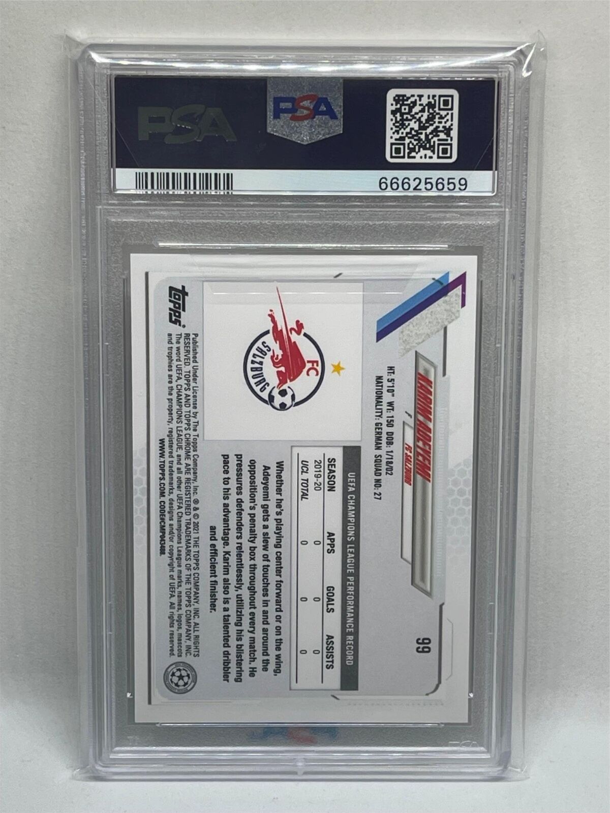 KARIM ADEYEMI 2020 TOPPS CHROME UEFA CHAMPIONS LEAGUE #99 ROOKIE RC PSA 10 GEM