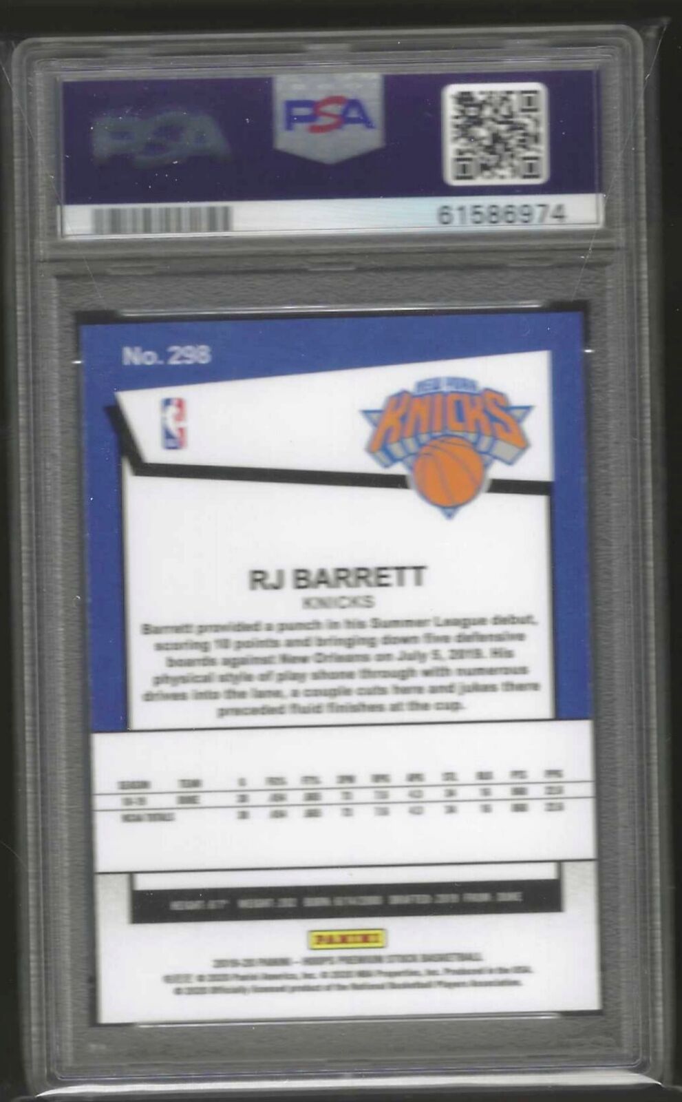 RJ BARRETT 2019-20 PANINI HOOPS PREMIUM STOCK TRIBUTE RC #298 PSA 10 GEM MINT