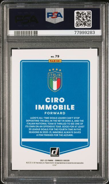 CIRO IMMOBILE 2021-22 DONRUSS ROAD TO QATAR HOLO GOLD LASER /10 PSA 9 MINT POP 3