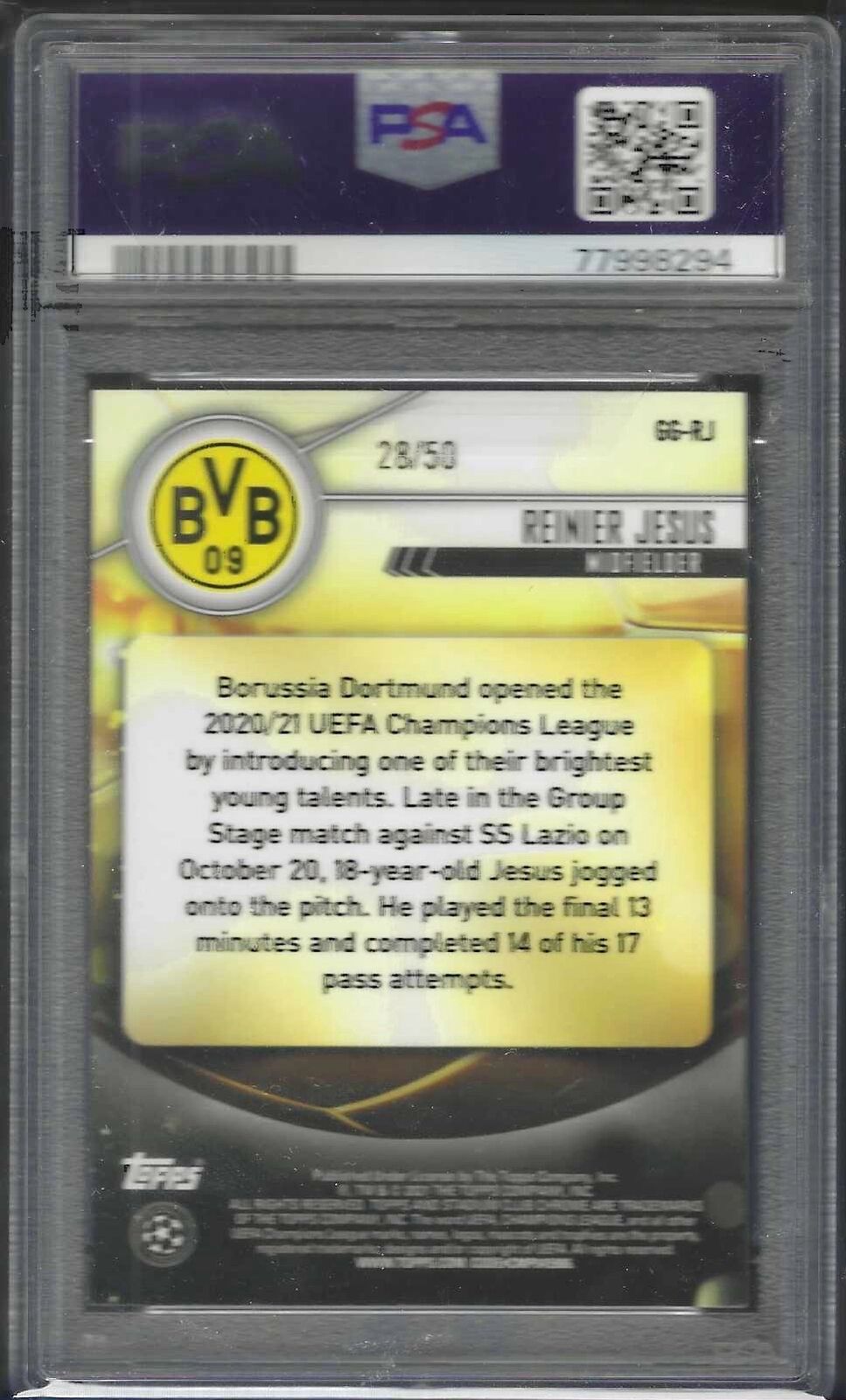 REINIER JESUS 2020 STADIUM CLUB GLIMPSES OF GOLD REFRACTOR RC /50 PSA 10 POP 2