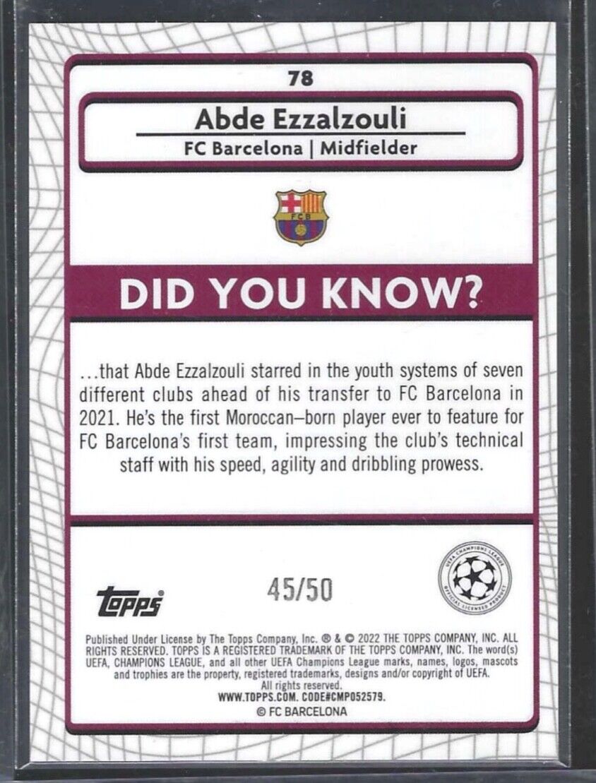 ABDE EZZALZOULI 2021-22 TOPPS MERLIN GOLD REFRACTOR ROOKIE RC #D 19/50