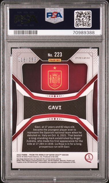 GAVI 2022-23 PANINI PRIZM WORLD CUP QATAR BLUE PRIZM RC #D 218/299 PSA 9 MINT