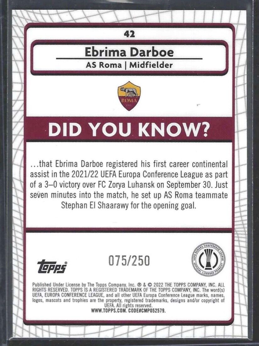 EBRIMA DARBOE 2021-22 TOPPS MERLIN ATOMIC ICE REFRACTOR ROOKIE RC #D 075/250