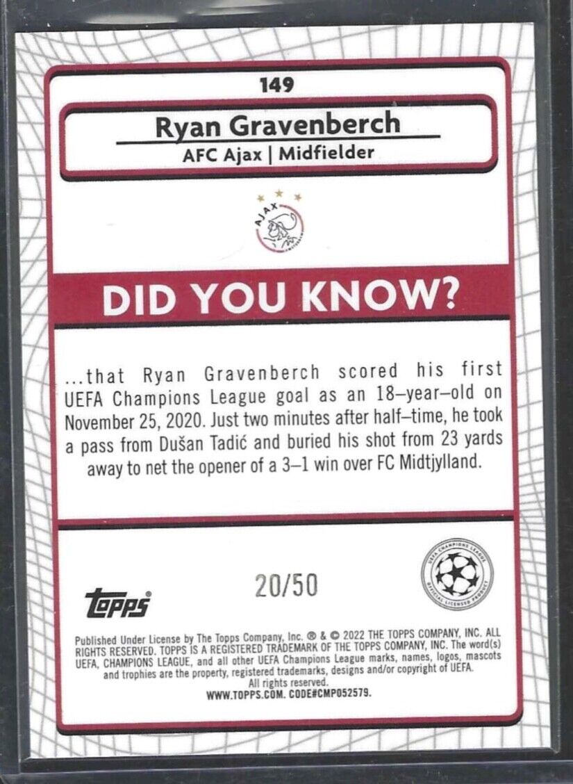 RYAN GRAVENBERCH 2021-22 TOPPS MERLIN GOLD REFRACTOR #D 20/50