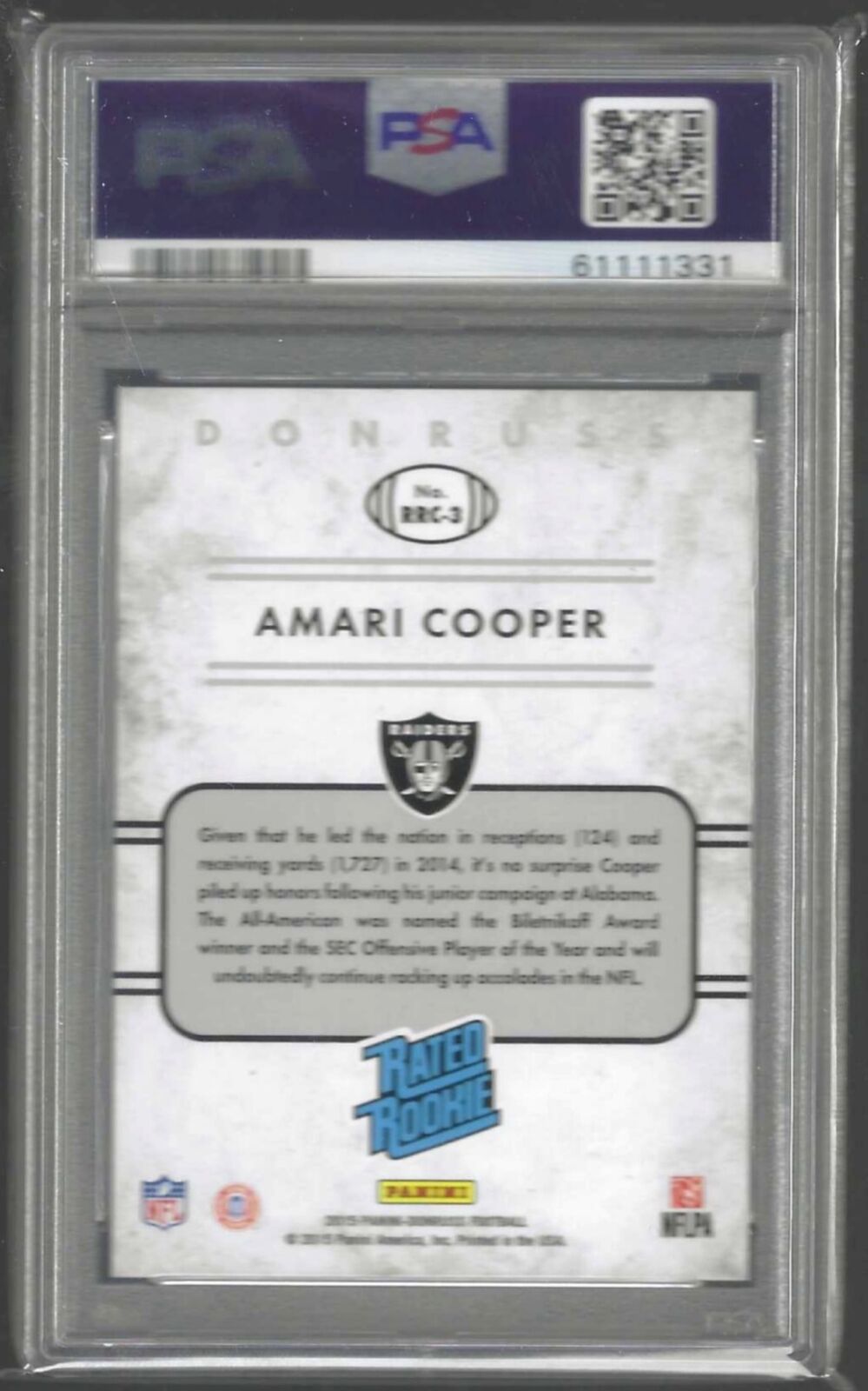 AMARI COOPER 2015 DONRUSS SILVER FOIL COLLEGE REDEMPTION RC #3 PSA 9 POP 2