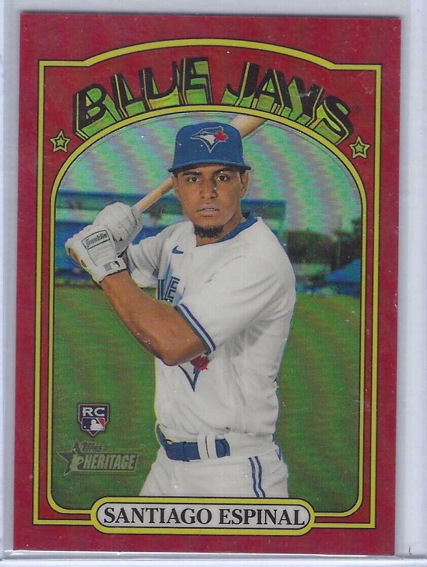 1/1 SANTIAGO ESPINAL 2021 TOPPS HERITAGE RED REFRACTOR CHROME RC #D 5/372 Jsy#5!