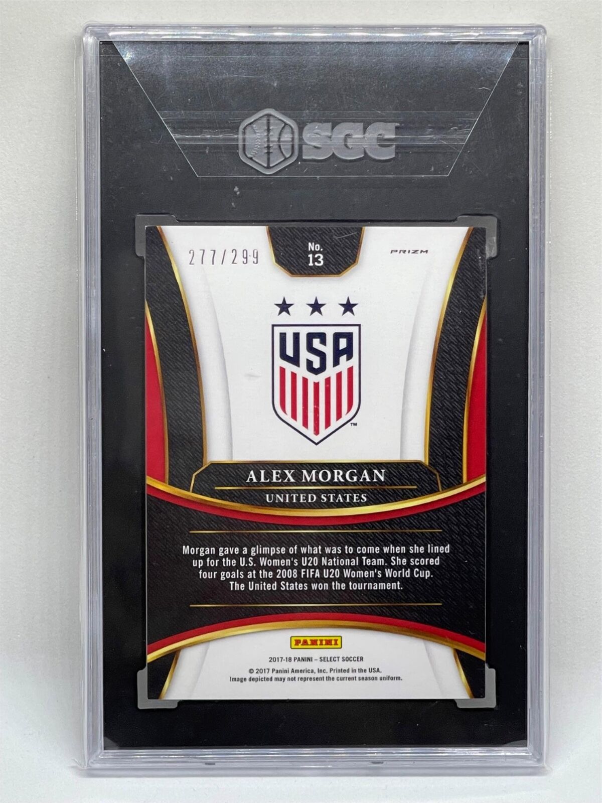 ALEX MORGAN 2017-18 PANINI SELECT BLUE PRIZM RC #D 277/299 SGC 9 MINT