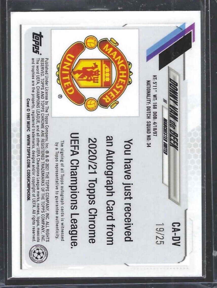 DONNY VAN DE BEEK 2020-21 TOPPS CHROME UEFA ORANGE REFRACTOR AUTO #D 19/25