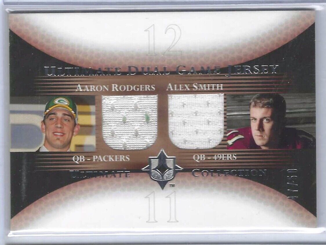 AARON RODGERS ALEX SMITH 2005 ULTIMATE COLLECTION DUAL GAME JERSEY RC #D 47/50